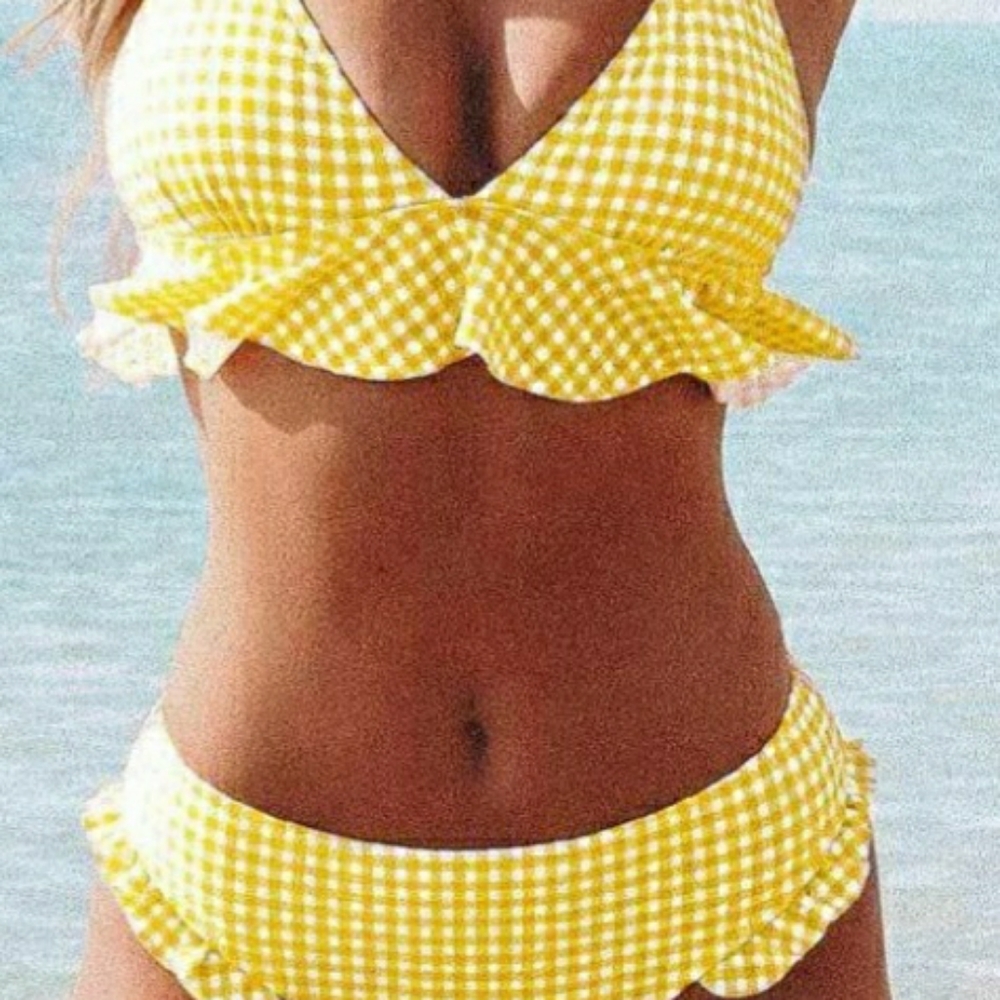 Yellow Gingham Ruffle Bikini